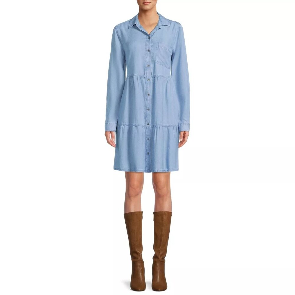 BeachLunchLounge Tiered Tencel Chambray Shirt Dress plus size XXL - Picture 2 of 8